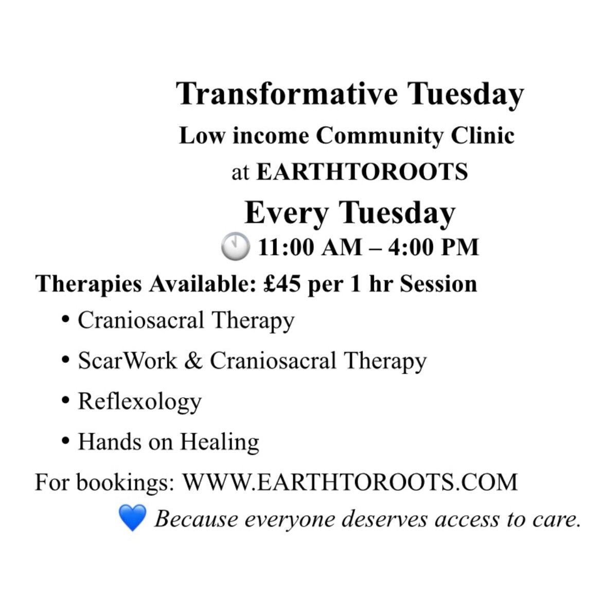 Transformative Tuesdays Low income Community Clinic