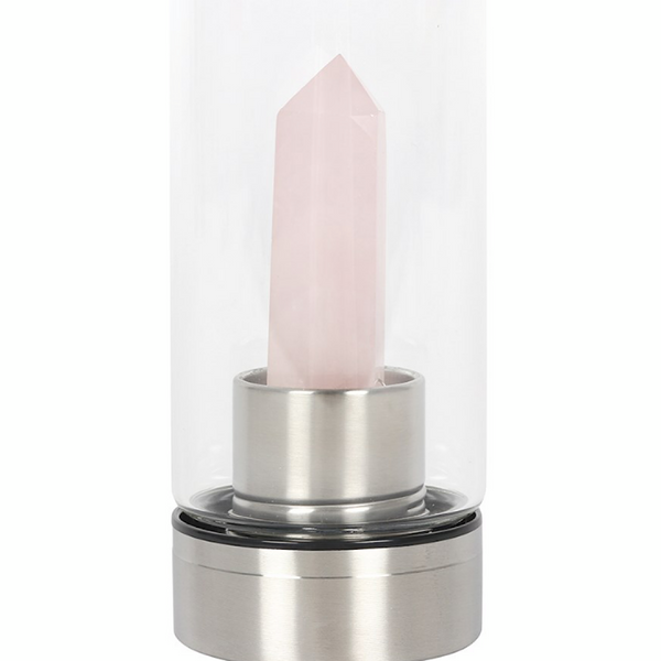 Rose Quartz Crystal Glass Water Bottle